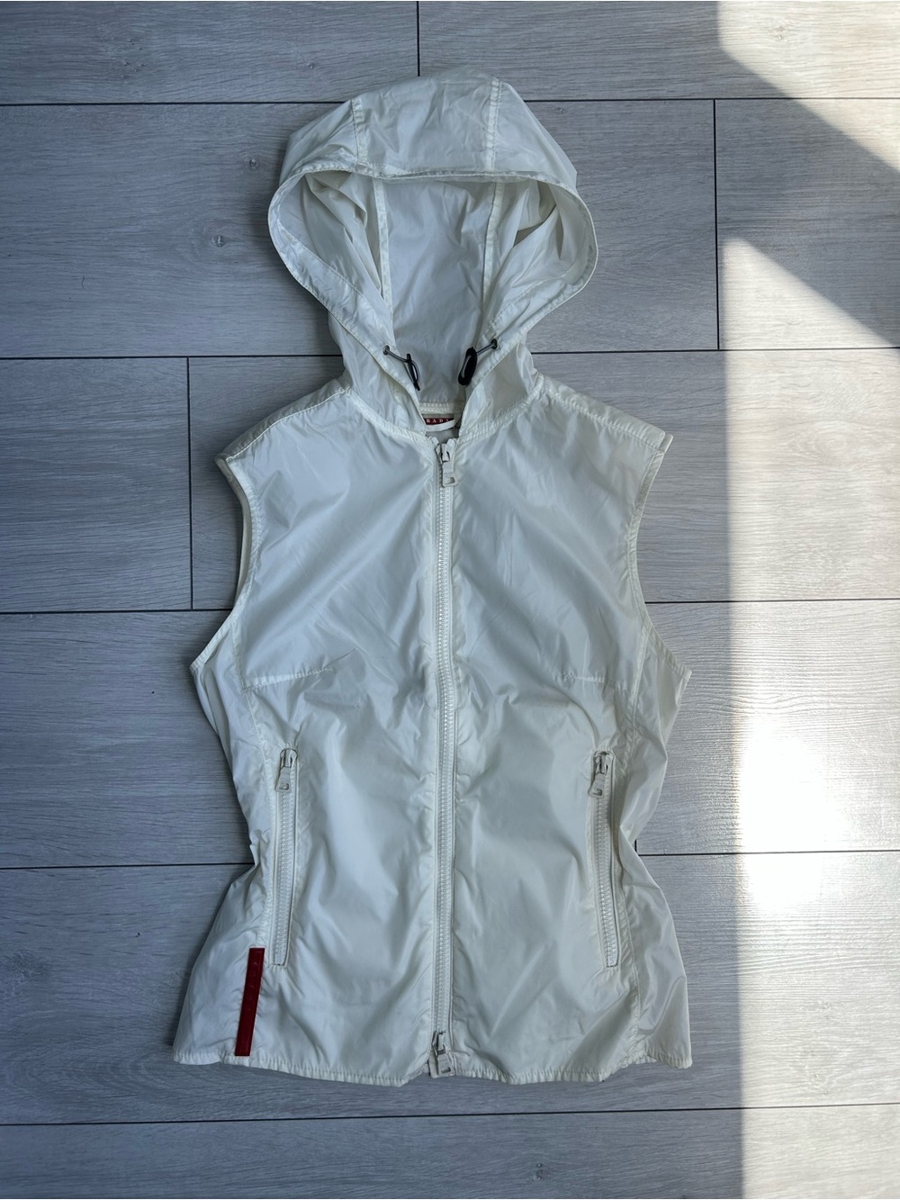 Prada White Jacket with Red Logo Trim